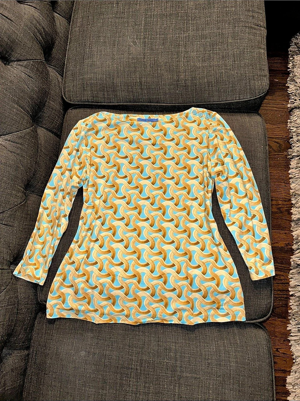 J McLaughlin Abstract Long Sleeve Top in Blue & Gold